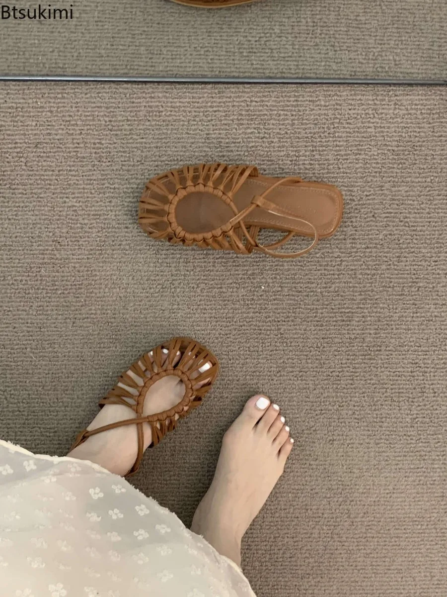 High Quality Ladies Shoes Slip on Ankle-wrap Women's Sandals Summer Solid Closed Toe Casual Flats Boho Beach Sandals for Women