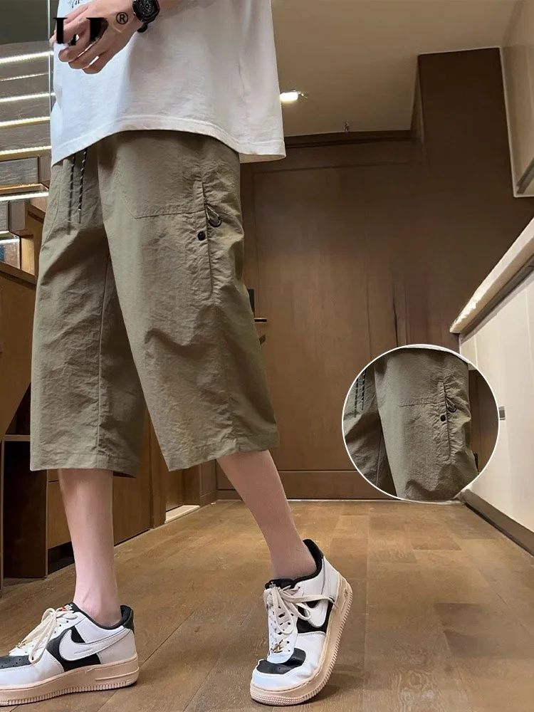 

Ice Silk Men's Summer Thin Casual Loose Straight Leg orts Qui Dry Sport Pants Seven-Foot Length Comfortable Elastic Waist