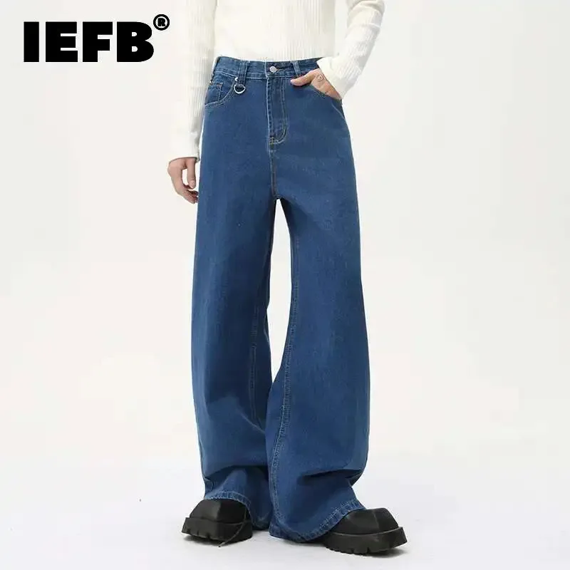 IEFB Men's Wear Straight Denim Pants New Korean Version Cleanfit Solid Color Wide Leg Versatile Daily Casual Jeans Trend 9C1519