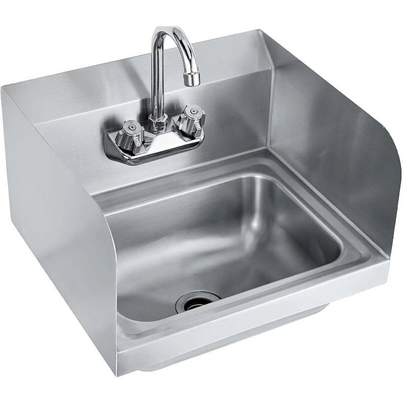 Stainless Steel Sink Commercial   Faucet and Side Splash Guard, for Restaurants, Stores, Bars and Home, 17