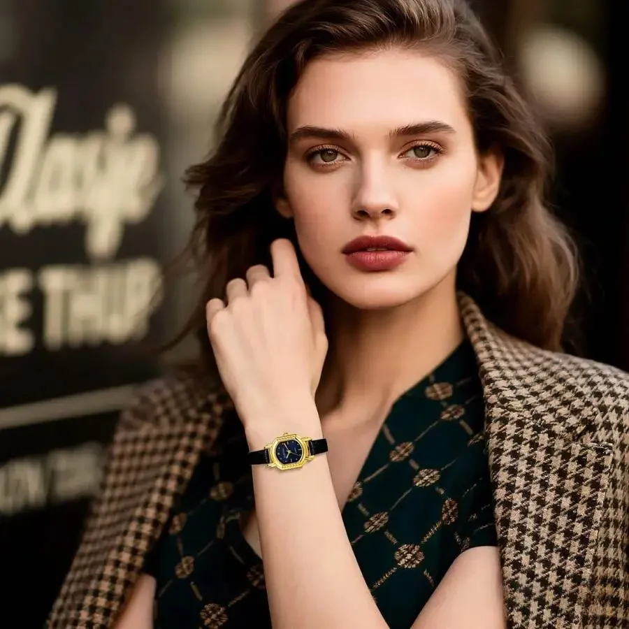 

Womens Analog Quartz Square Watch With PU Strap Dotted Dial Casual Wristwatch