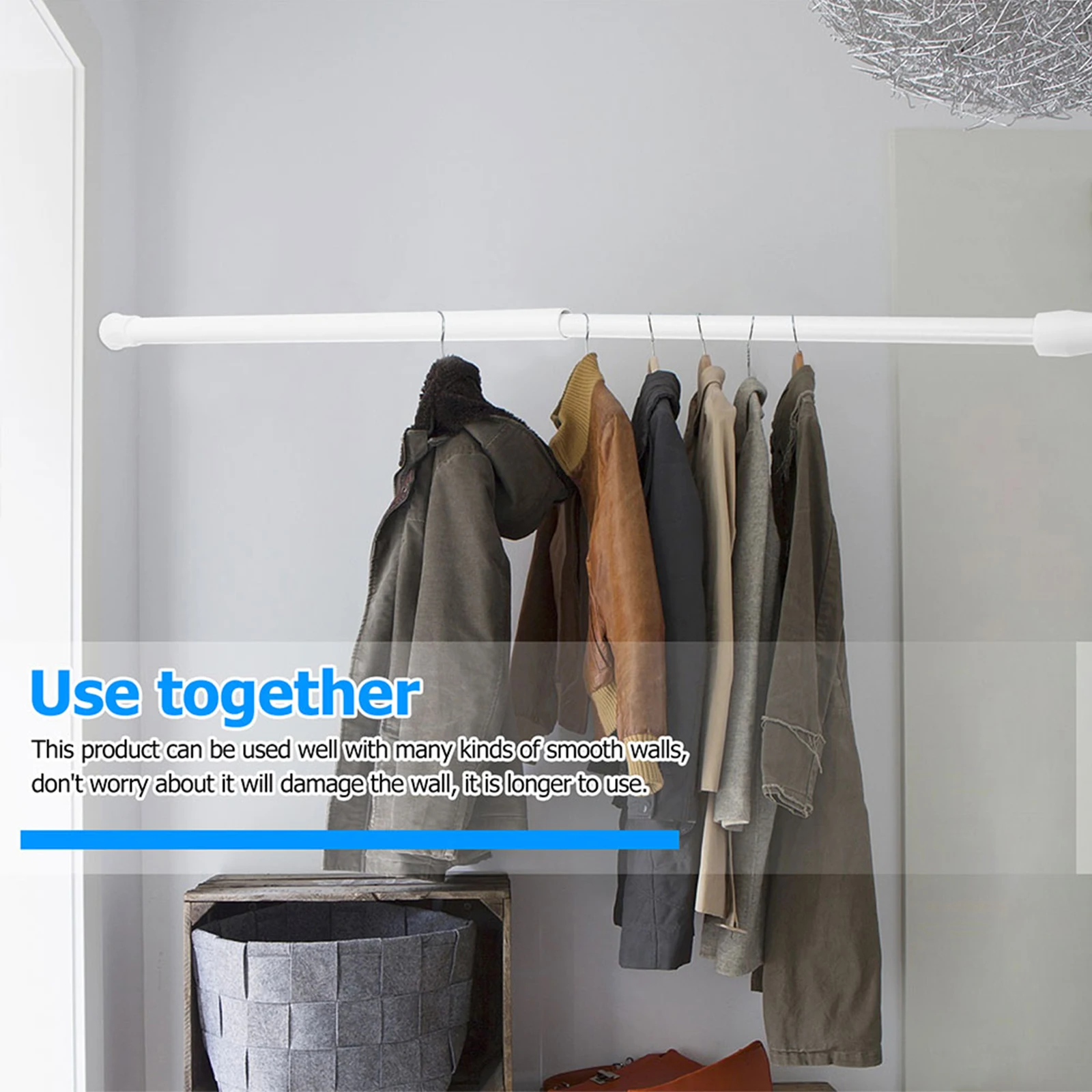 

Telescopic Clothes Drying Rod Stainless Steel Pole Multi Use Shower Wardrobe Curtain Detachable Extendable Smooth Surface Strong