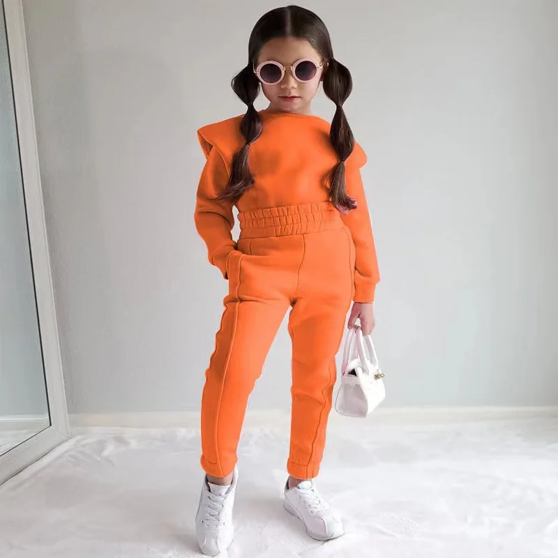 2024 Children\'s New Clothing For Girls Autumn And Winter Candy Color Fashion Long-sleeved Hoodie Pants Two-piece Set