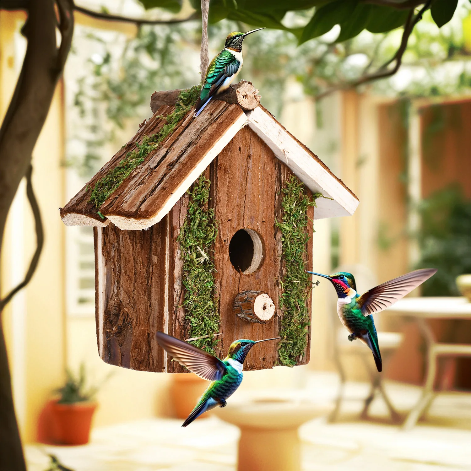 Hanging Bird Nest Box for Backyard Weather Resistant Wood Bird Breeding Box for Outdoor Wildbirds Shelter Garden Decors