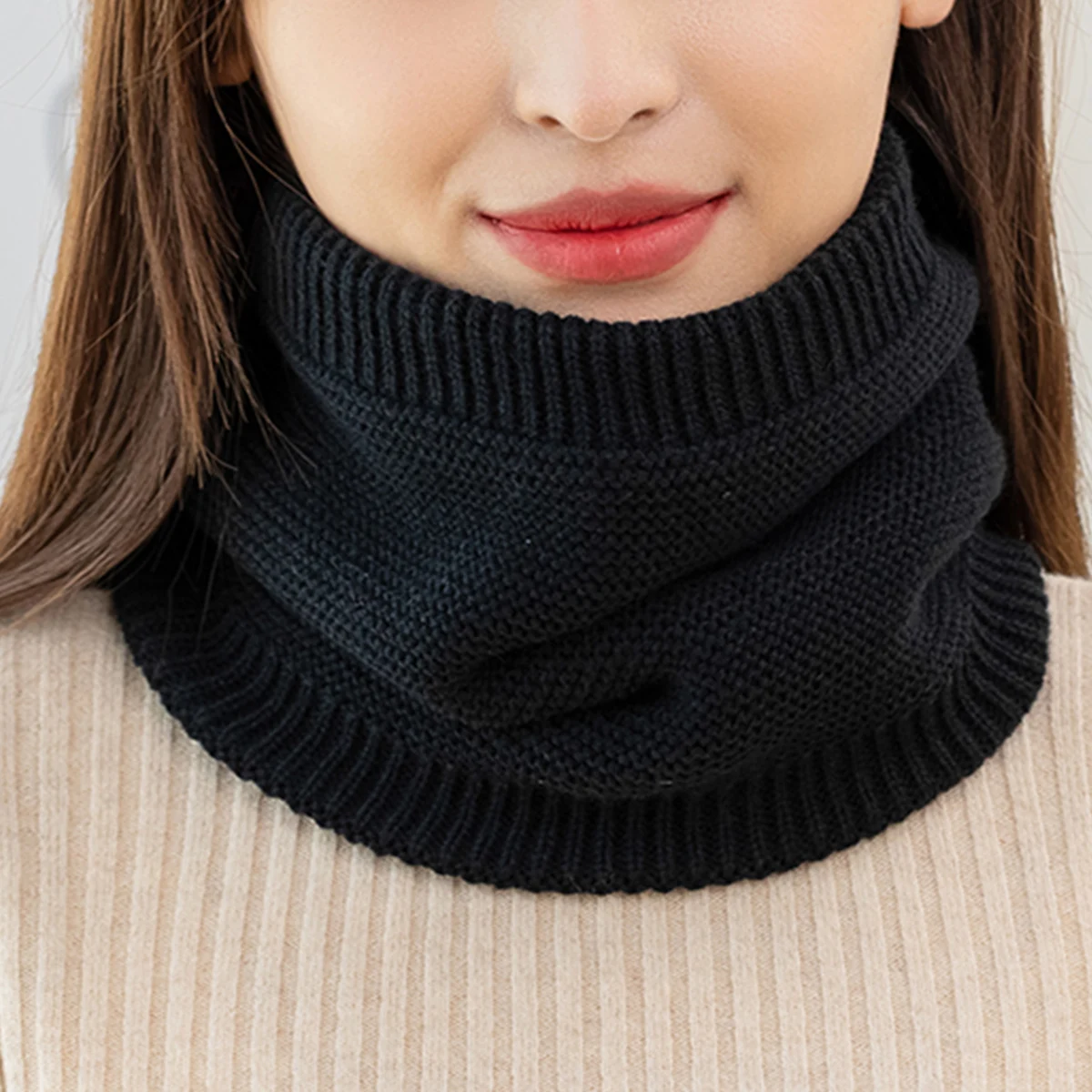 

Warm Knitted Horizontal Stripes Collar Scarf Women Turtleneck Knitted False Fake Collar Detachable Scarf Windproof Ruffles Scarf