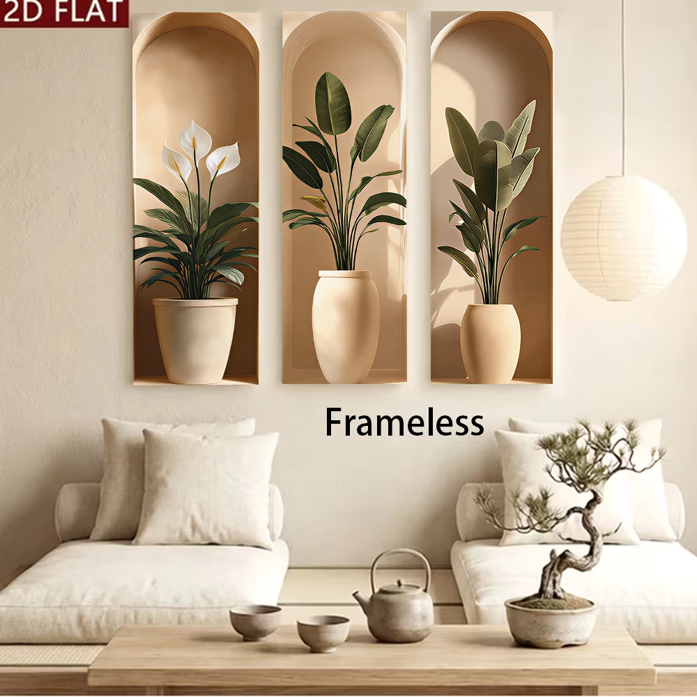 1 set of triple wall stickers, green plants, flowers, living room entrance decoration stickers, self-adhesive waterproof simple