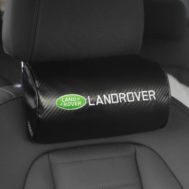 Reposacabezas de fibra de carbono para asiento de coche, almohada de soporte para cabeza y cuello con logotipo para Land Rover Discovery Range Rover