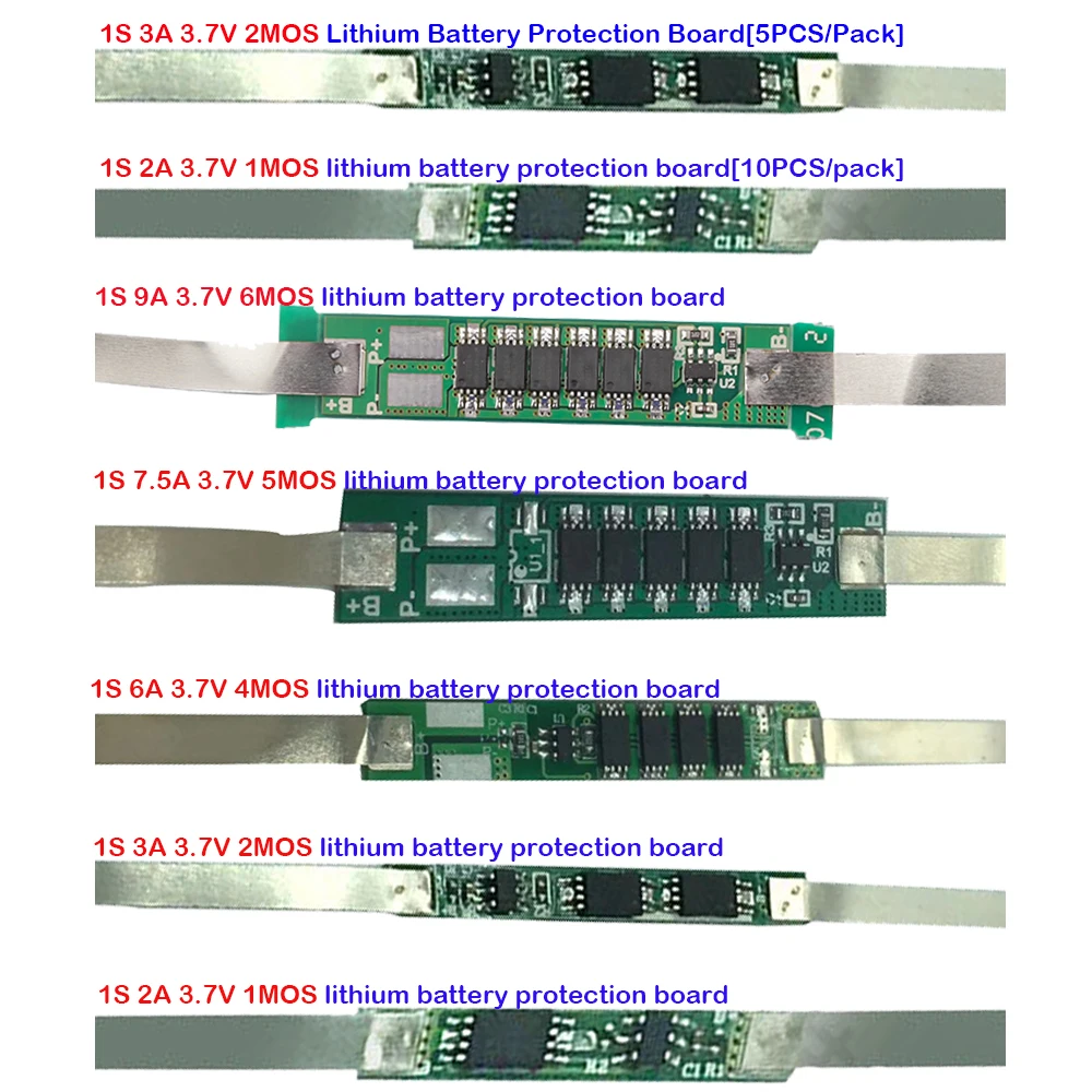 BMS 1S 3.7V 2A 1MOS/3A 2MOS /6A 4MOS/7.5A 5MOS/9A 6MOS 18650 Li-ion Li-ion battery protection board module with nickel strip