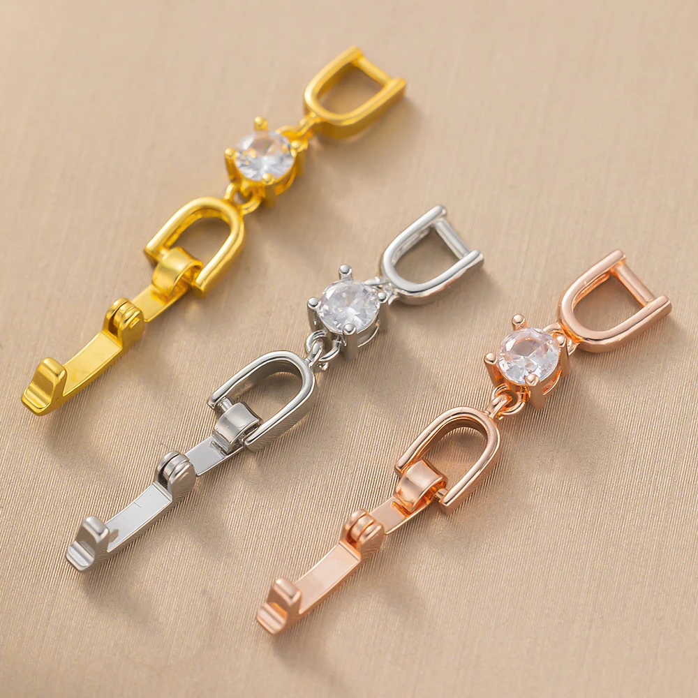 5pcs Zirconia Buckle Necklace Bracelet Extenders Fold Over Clasp for DIY Jewelry Making Supplies Crafts Accessories Materials