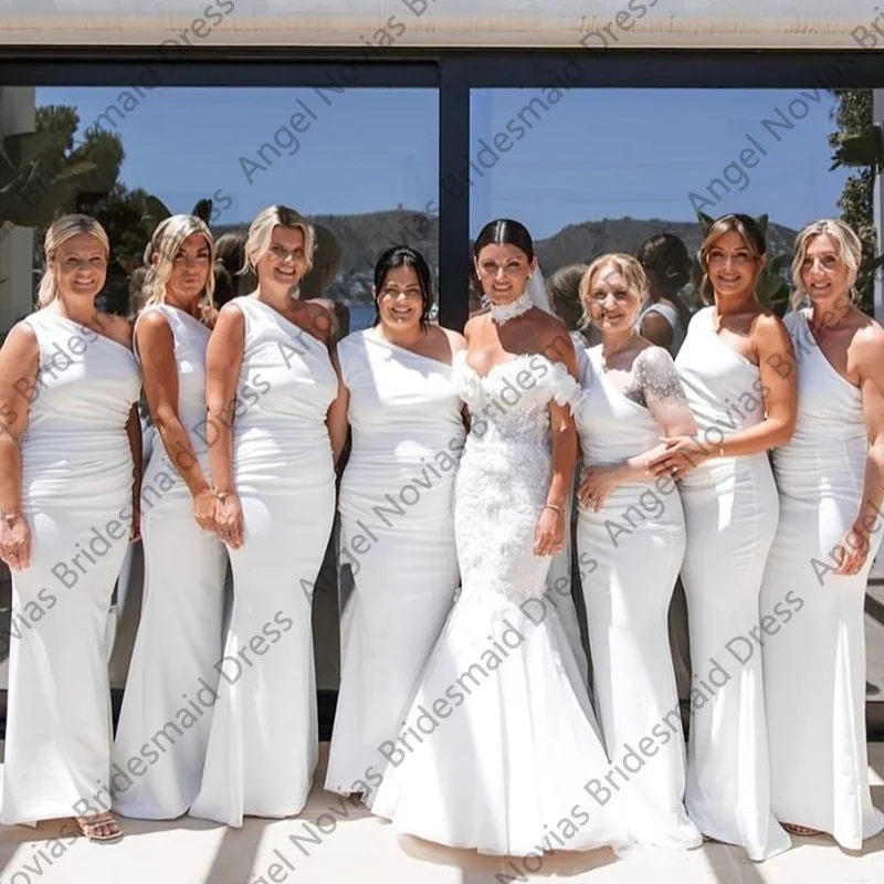

Customized Mermaid White Bridesmaid Dress One Shoulder Evening Prom Formal Party Birthday robe demoiselle d honneur femme