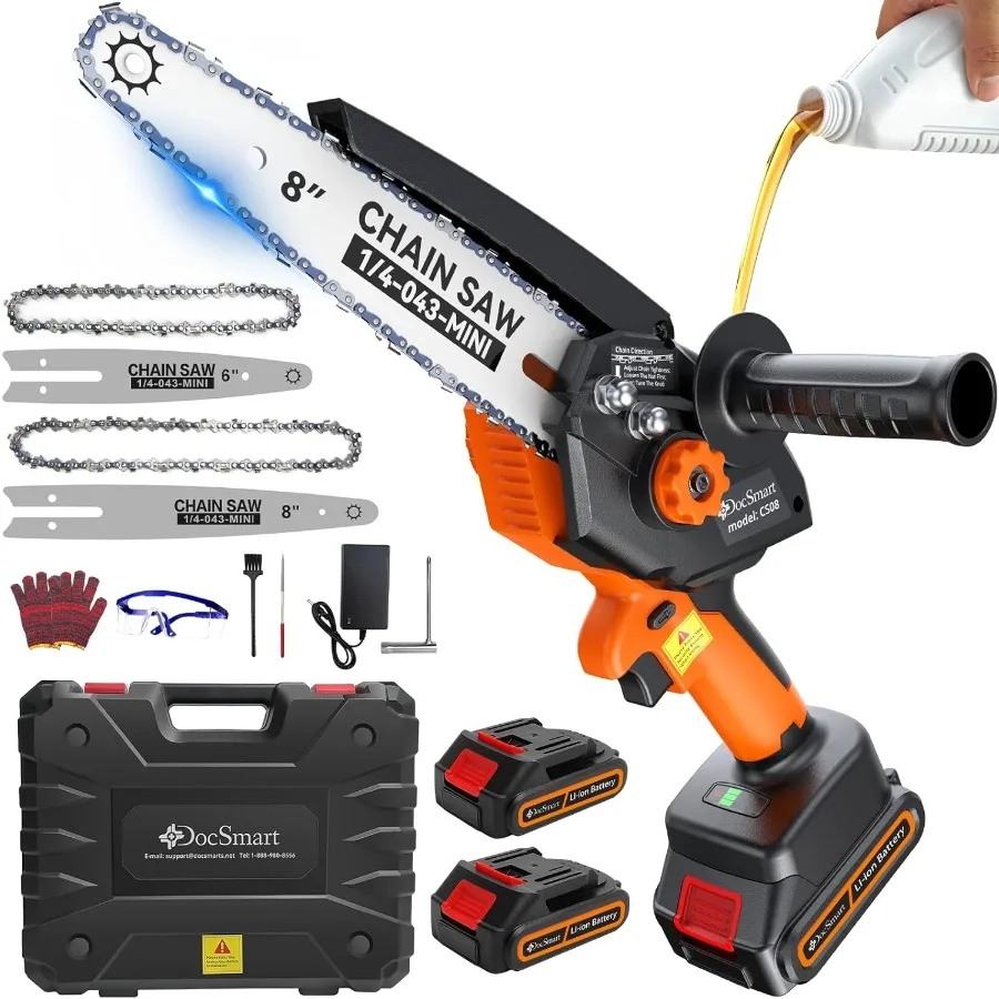 Gergaji Mini Tanpa Kabel dengan Mata Gergaji Listrik 8-inci dan 6-inci Termasuk 2 Baterai Isi Ulang Bertenaga Baterai
