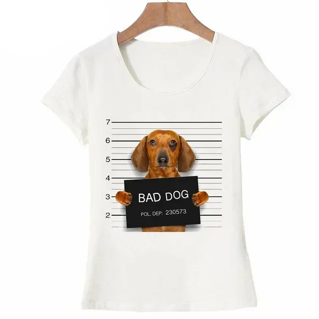 

Mens and Womens White Criminal Dog Printing T-Shirt 2024 Cotton O-Neck Shirts Female Tops Short Sleeve Cute Casual Clothing