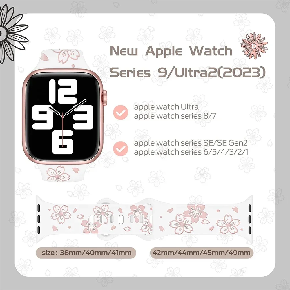 Silicone Band for Apple Watch Series 10 9 8 7 41mm 45mm 46mm Ultra 2 Two-Tone Engraved Floral Strap for iWatch 6 5 4 Se S10 42mm - Image 5