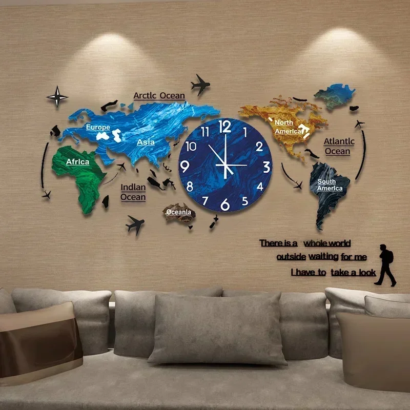 

3D Wall Clock DIY Large Map Wall Clocks Moden Design Living Room Decoration Acrylic Digital Mute Watches Office Reloj De Pared