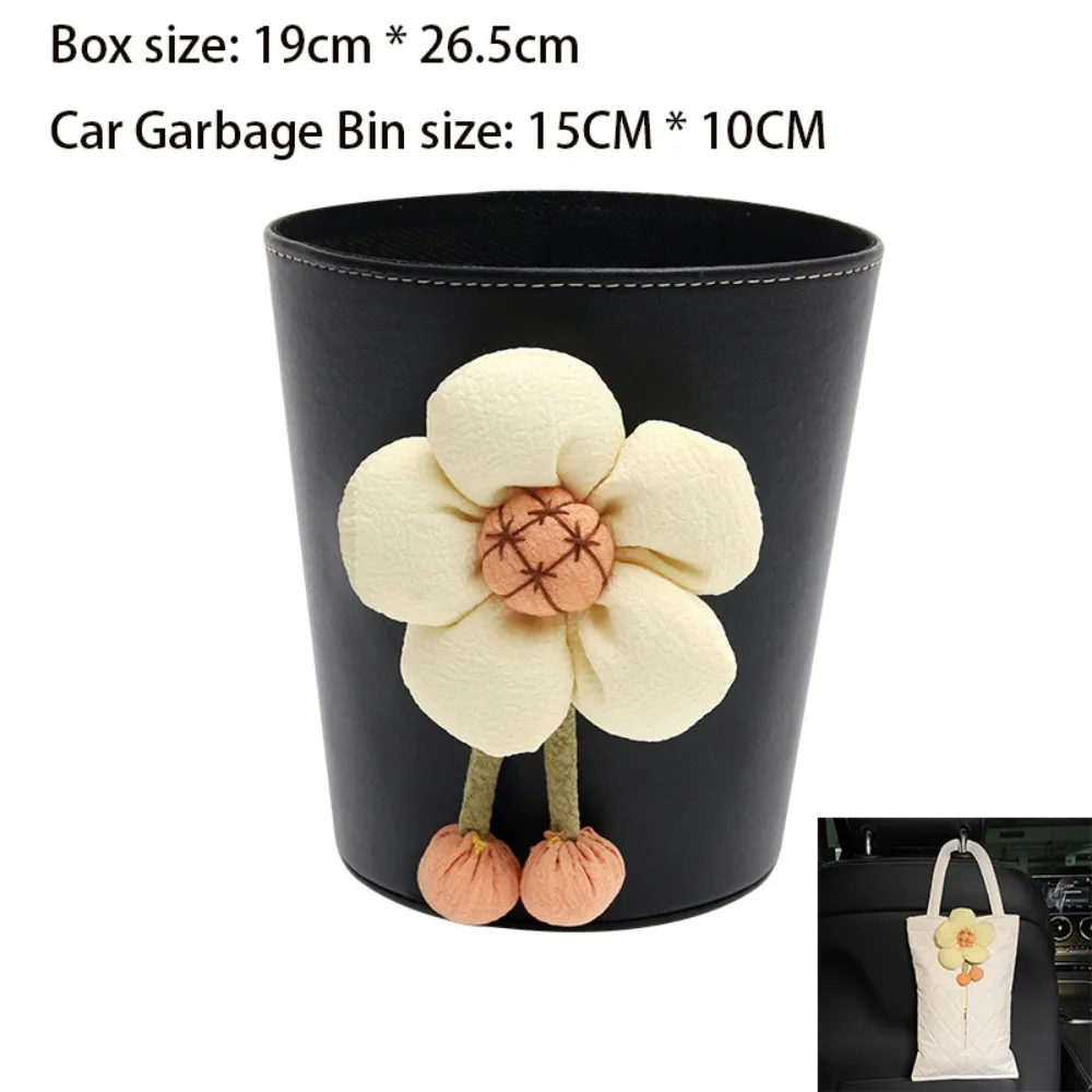 Cute Sunflower Car Seat Back Storage Bag Mini Organizer Car Garbage Bin Storage Device Hanging Car Waste Bins Car Accessories