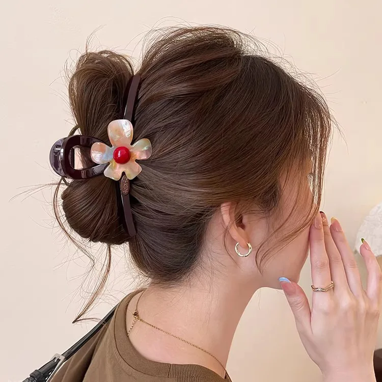 Herbst/Winter Wollmischung Farbblock Doppel-Schleife Haarspange Große Haarklammer für den Hinterkopf Neues Stylisches Haaraccessoire – Detail 6