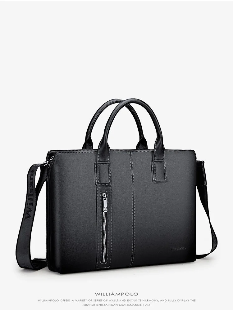 Williampolo-Étui à bombes d'affaires en cuir véritable pour hommes, sacs à main de luxe, étui à bombes pour ordinateur portable, sac d'ordinateur de bureau noir, 16