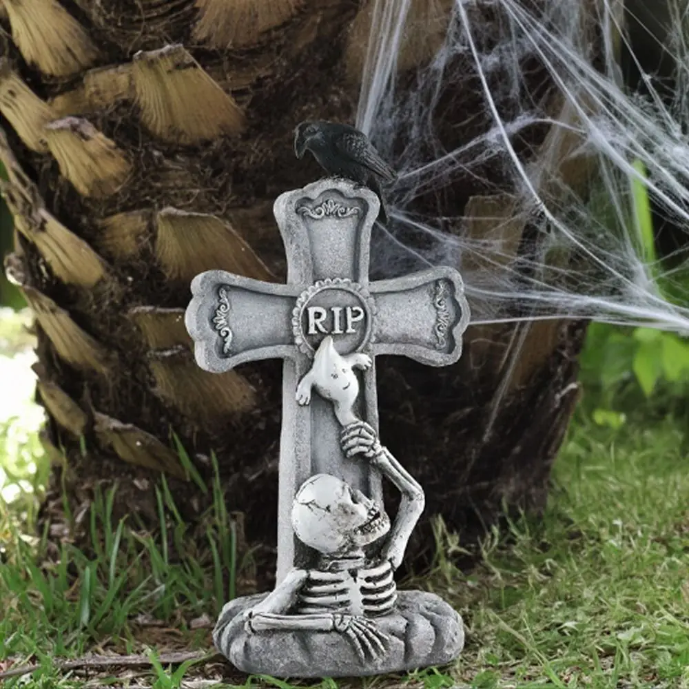 Crow Skull Spider Cross Halloween RIP Headstone spaventoso Festival teschio lapidi artigianato in resina statue di pietre tombali decorazioni da Bar