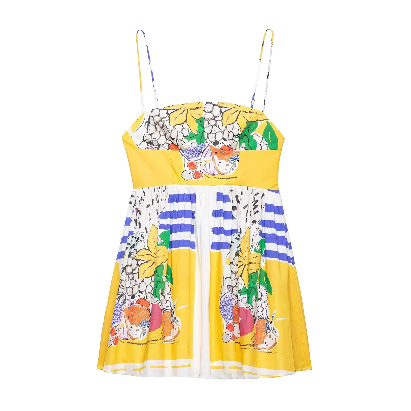Zevity 2025 Donne Sexy Estate Frutta Patchwork Stampa Mini Sling Dress Femminile Chic Cerniera Laterale Casual Sottile Del Partito Abiti DS9305