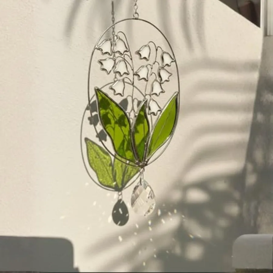 

Real Stained Glass Suncatcher Lily of The Valley Suncatcher Elegant Stained Glass Window Hanging Decor Plant Lover Gifts for Wo