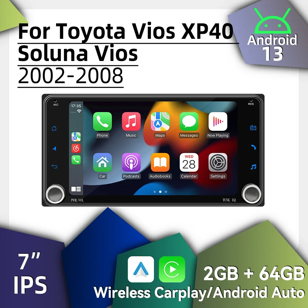 

Android Radio Wireless Carplay Car Multimedia for Toyota Vios XP40 Soluna Vios 2002-2008 7" Stereo 2 Din Autoradio Head Unit GPS