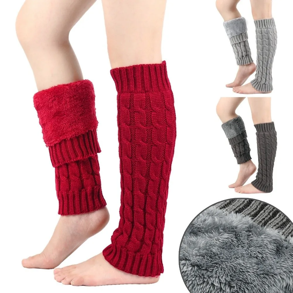 

Fashion Knee High Fleece Leg Warmers Foot Cover Thickened Winter Leg Warmers Solid Color Soft Knitted Leg Coverings Women