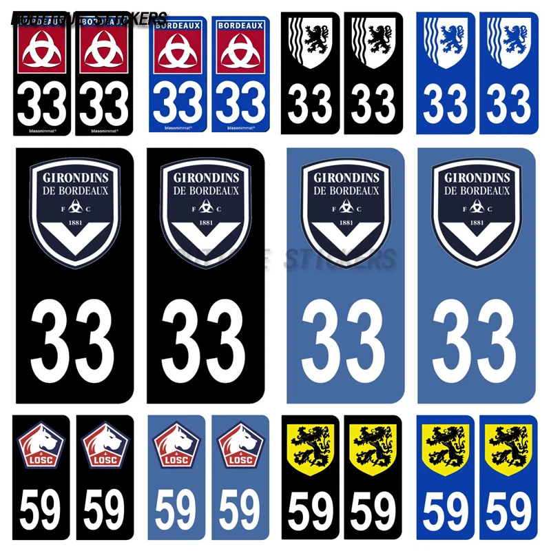 

2Pcs Autocollant plaque d'immatriculation française33 Foot Bordeaux Girondin-Gironde-BLASON 59 Foot LOSC Lille59 Blason Flandre