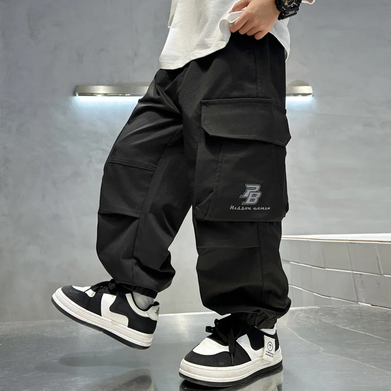 New Spring Kids Cargo Pants With Pocket Children Boys High Fashion Loose Casual Wide Sweatpants For Teenager 5 7 9 11 13 14 Year