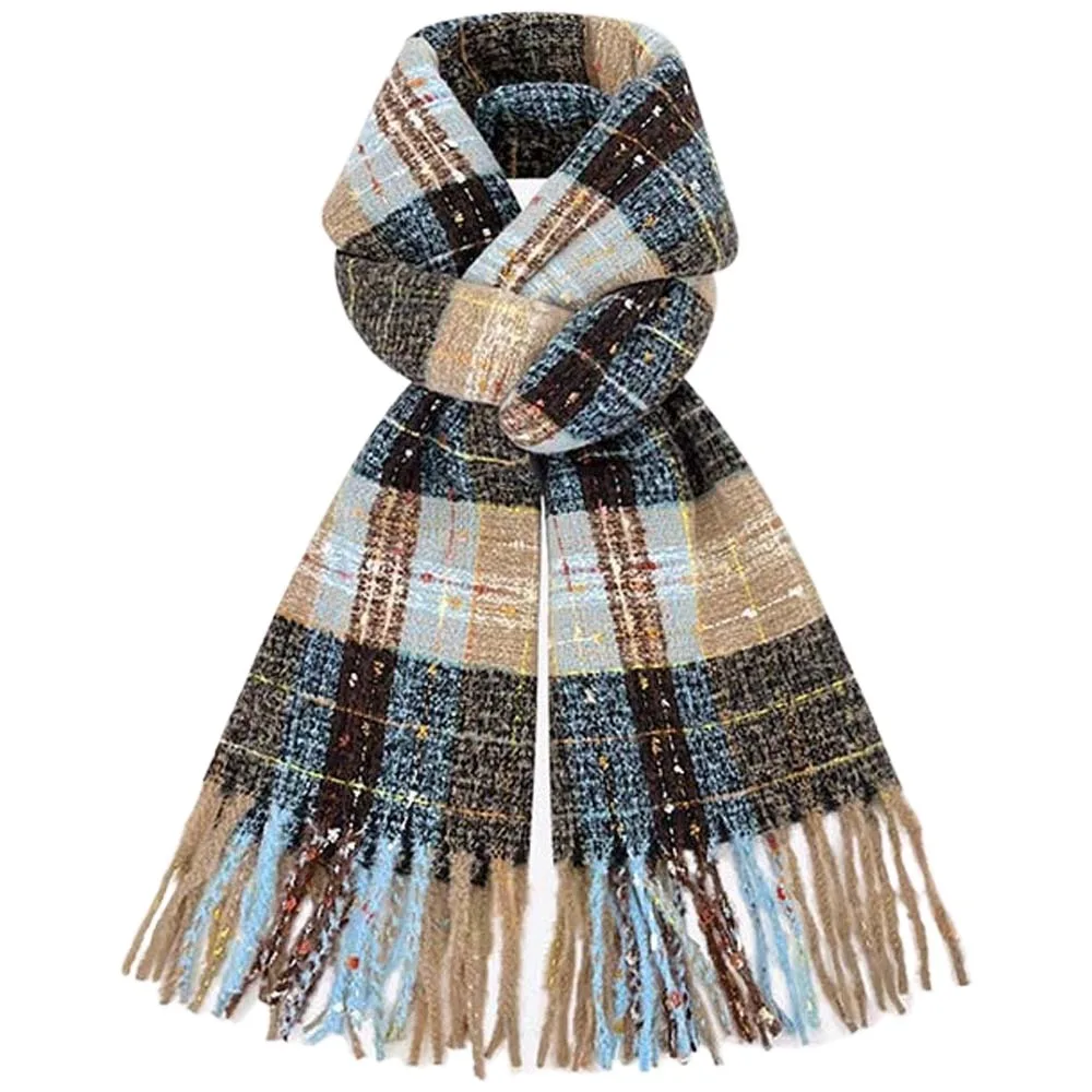 

Gifts Soft Plaid Knitted Scarf Cold-proof Classic Long Tassel Neckscarf Polyester Korean Style Women Thickened Scarf Christmas