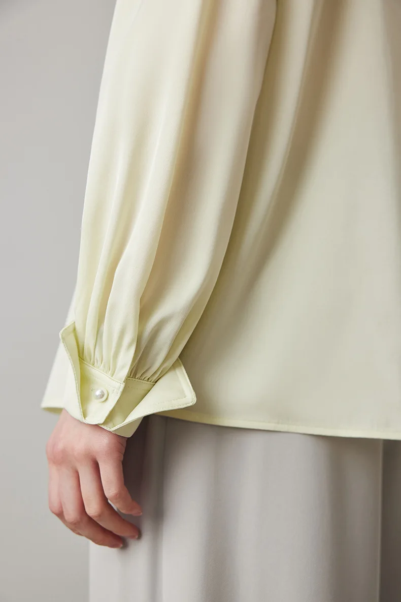 95% Silk 5% Spandex Women's Shirt Turn Down Collar Long Sleeves Elegant Fashion Blouse Tops