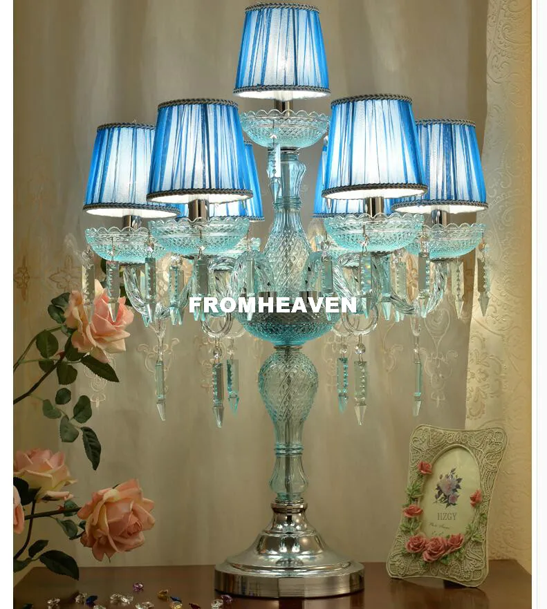 Gratis Verzending Crystal Tafellamp Moderne Blauwe Kleur Art High Grade Kristallen k9 Tafellamp Voor Thuis Slaapkamer Woonkamer decoratie