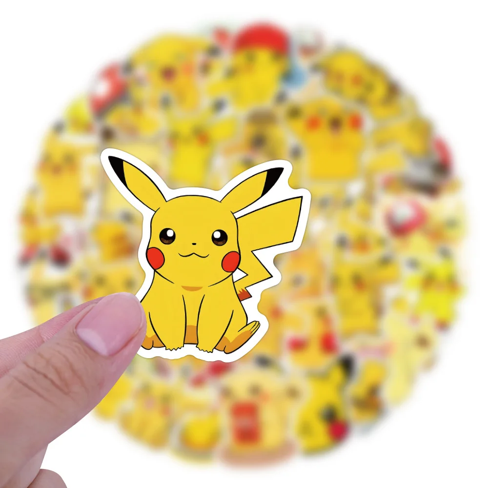 60Pcs Kawaii Pikachu Stickers Decals Motorcycle Phone Car Skateboard Laptop Aanime Pokemon Sticker Waterproof Classic Kid Toy