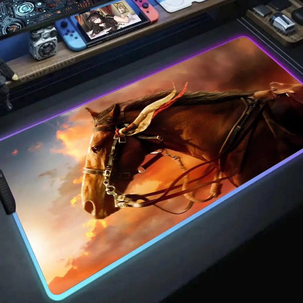 RGB leuchtendes Mauspad großes Computer tastatur pad rutsch festes Tier pferd Computer großes Mauspad Spiel HD Natur kautschuk