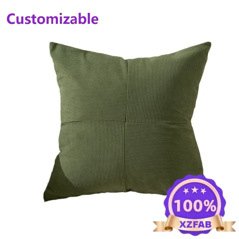 Factory Direct 2026 Cross-border corduroy pinstriped pillow cover cross grid splicing pillow living room bedroom sofa pillow bed