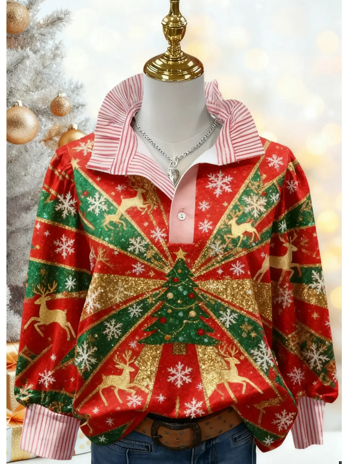 

Ladies' elegant long sleeved shirt with stand up collar, Long sleeved style, autumn and winter style