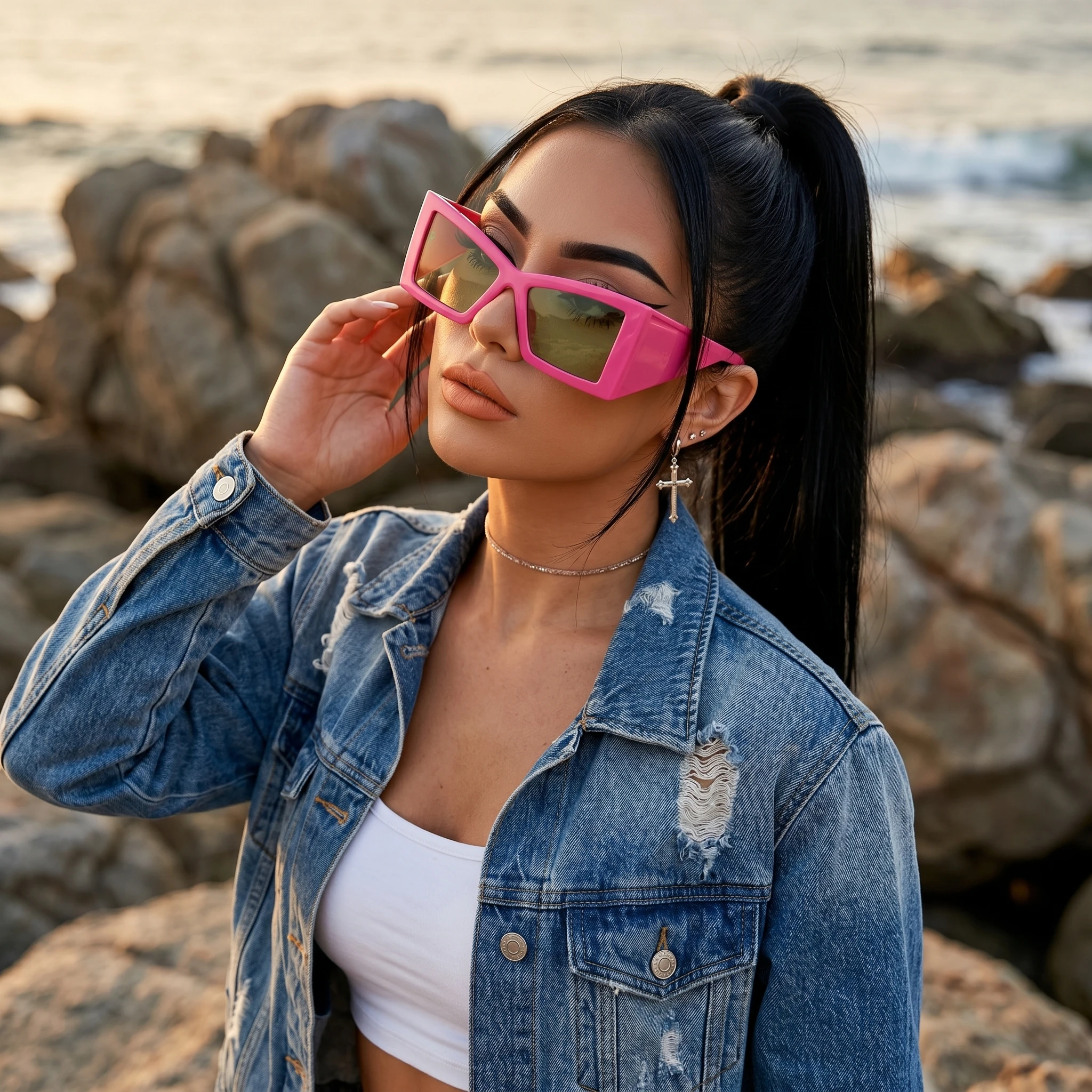 Women's Oversized Futuristic Sunglasses Protection Windproof Anti-Glare HD Vision Wrap Around Pink Fashion Shades