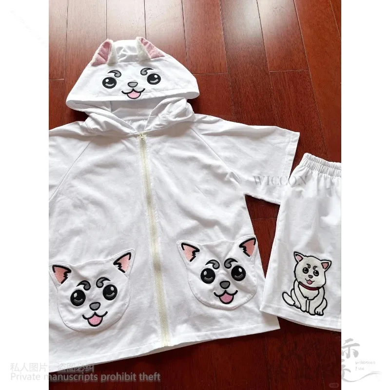 

COSda@Anime KINTAMA Cosplay Sadaharu Costume Japanese Kawaii Short-sleeved Shorts Hooded Suit Cartoon Furry Jirai Kei Girls Hall