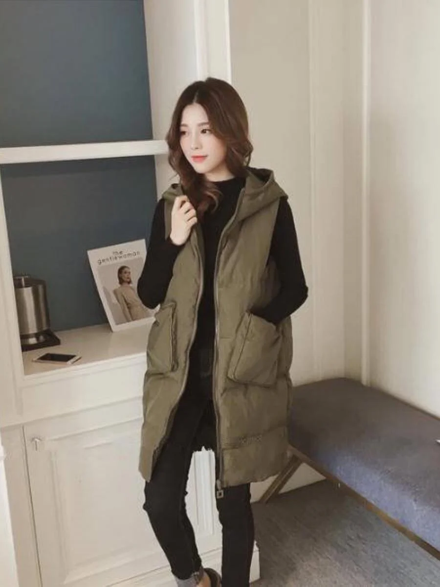 プラスサイズダウンジャケットベスト女性秋冬ファッションプラスサイズ綿服ミドル丈女性用ベスト暖かいスリム