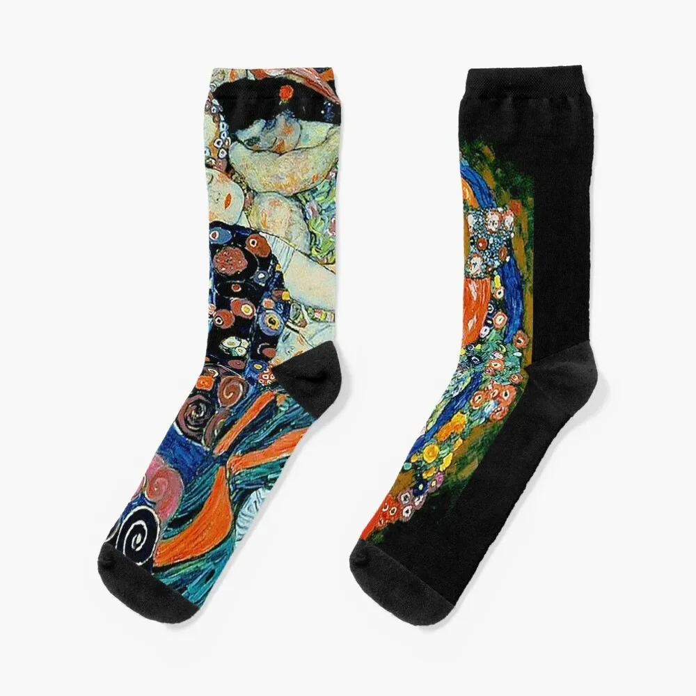 MAIDENS : Vintage Gustav Klimt Oil Painting Print Socks Christmas men cotton high quality funny gift cotton Mens Socks Women's