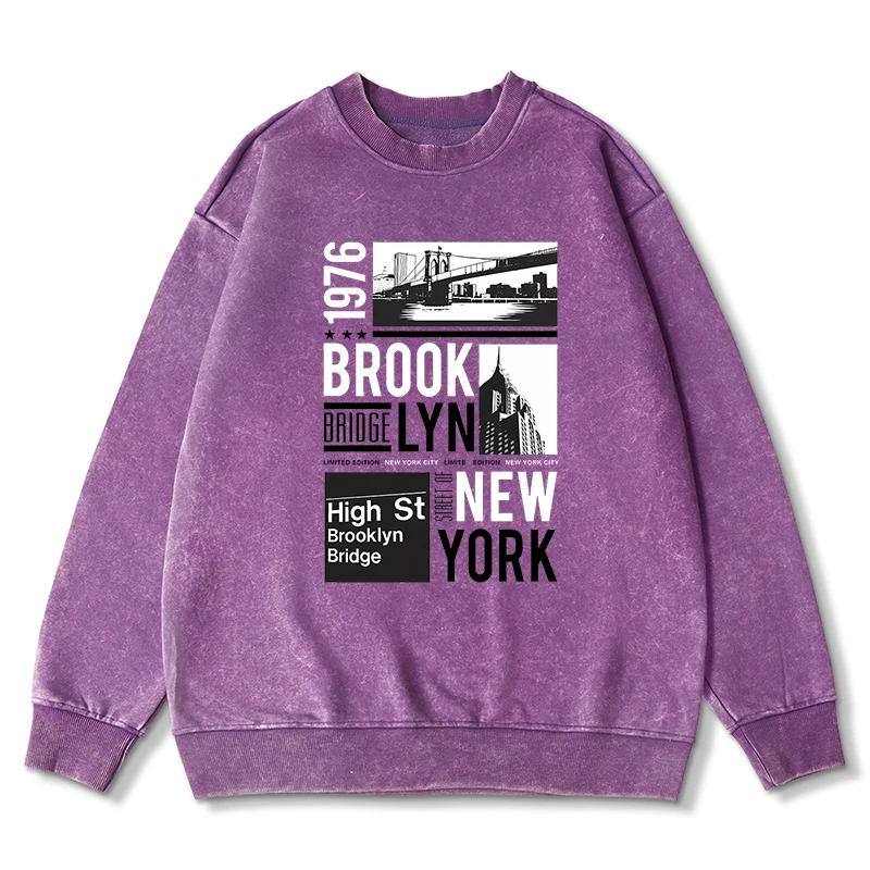 Brooklyn New York 1976 Hoodie Men'S Autumn Oversize Versatile Washed Hoodies Daily Sweatshirt Simple Crewneck Pullover Tops Male