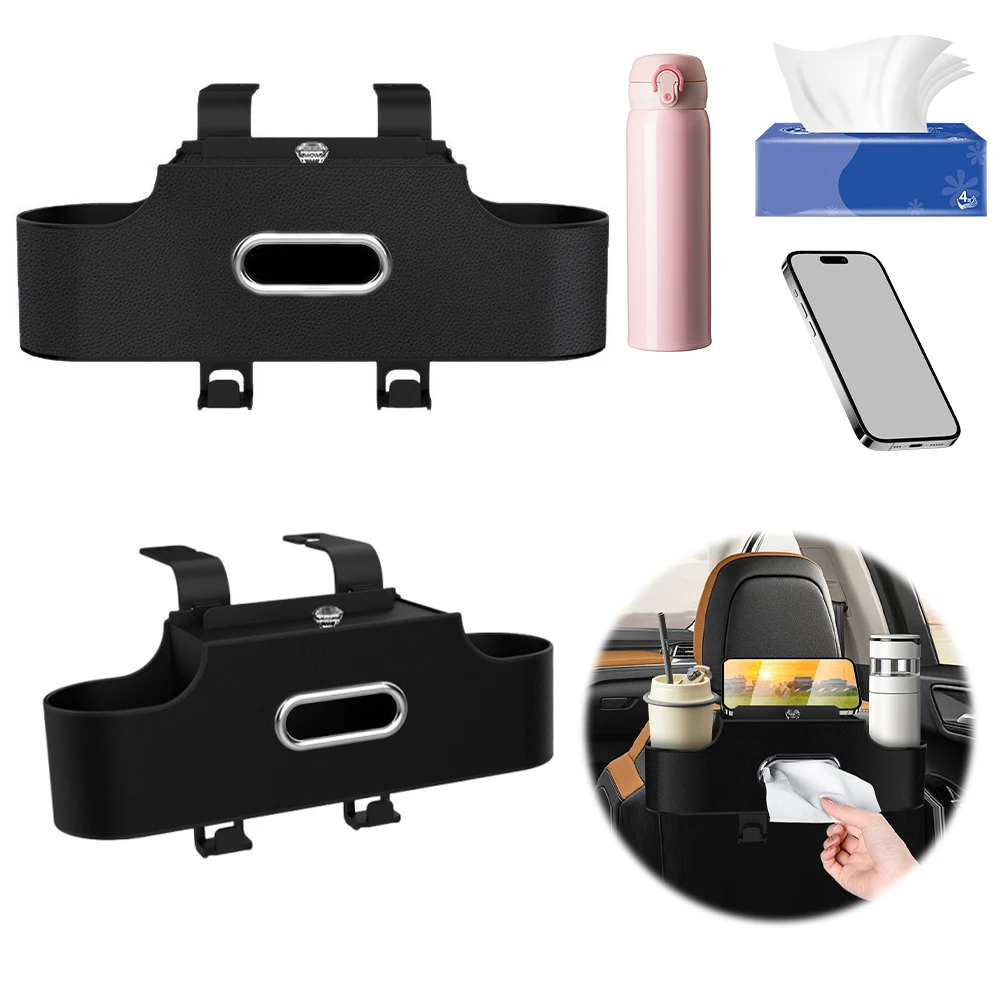 4-In-1 Seat Hanging Bag with Tissue Cup Holder Rear Seat Storage Rack Hanging Hooks Car Seat Organizer Auto Interior Supplies