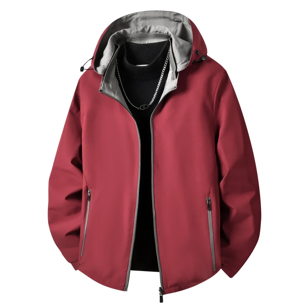

Двусторонняя мужская ветровка из софтшелла, повседневная спортивная куртка на открытом воздухе со съемным капюшоном, водонепроницаемые куртки, модная мужская одежда