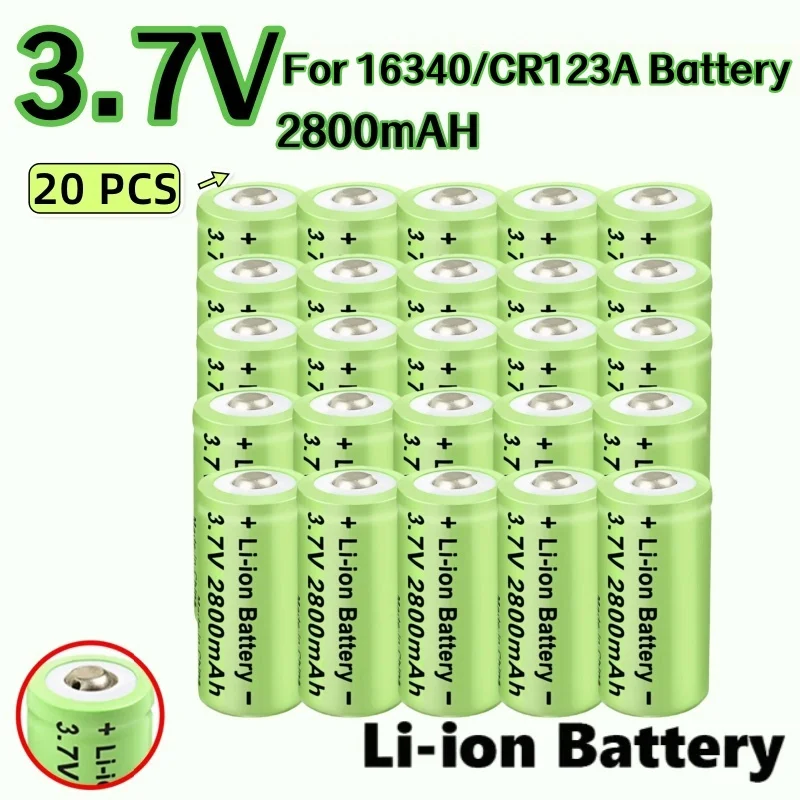 

20PCS 2800mAh CR123A Rechargeable Battery 3.7V Li-ion 16340 Batteries for LED Flashlight Travel 16340 CR123A Battery