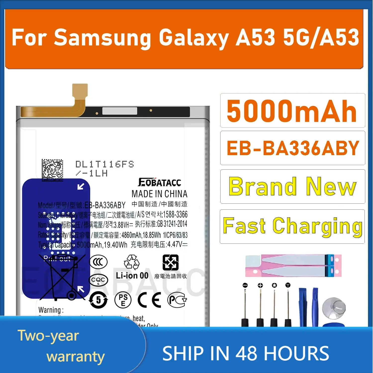 2025 YEARS EOTABACC High Quality 100% Original EB-BA336ABY  Battery For Samsung Galaxy A53 5G/A53 Battery+Tools