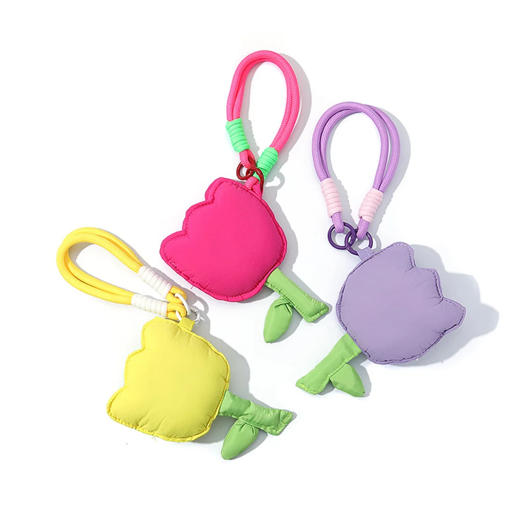 محفظة نقود معدنية على شكل زهرة التوليب، حقيبة سماعة رأس من القماش الناعم، حقيبة تخزين أحمر الشفاه للنساء مع حقيبة يد بسلسلة مفاتيح معصمه