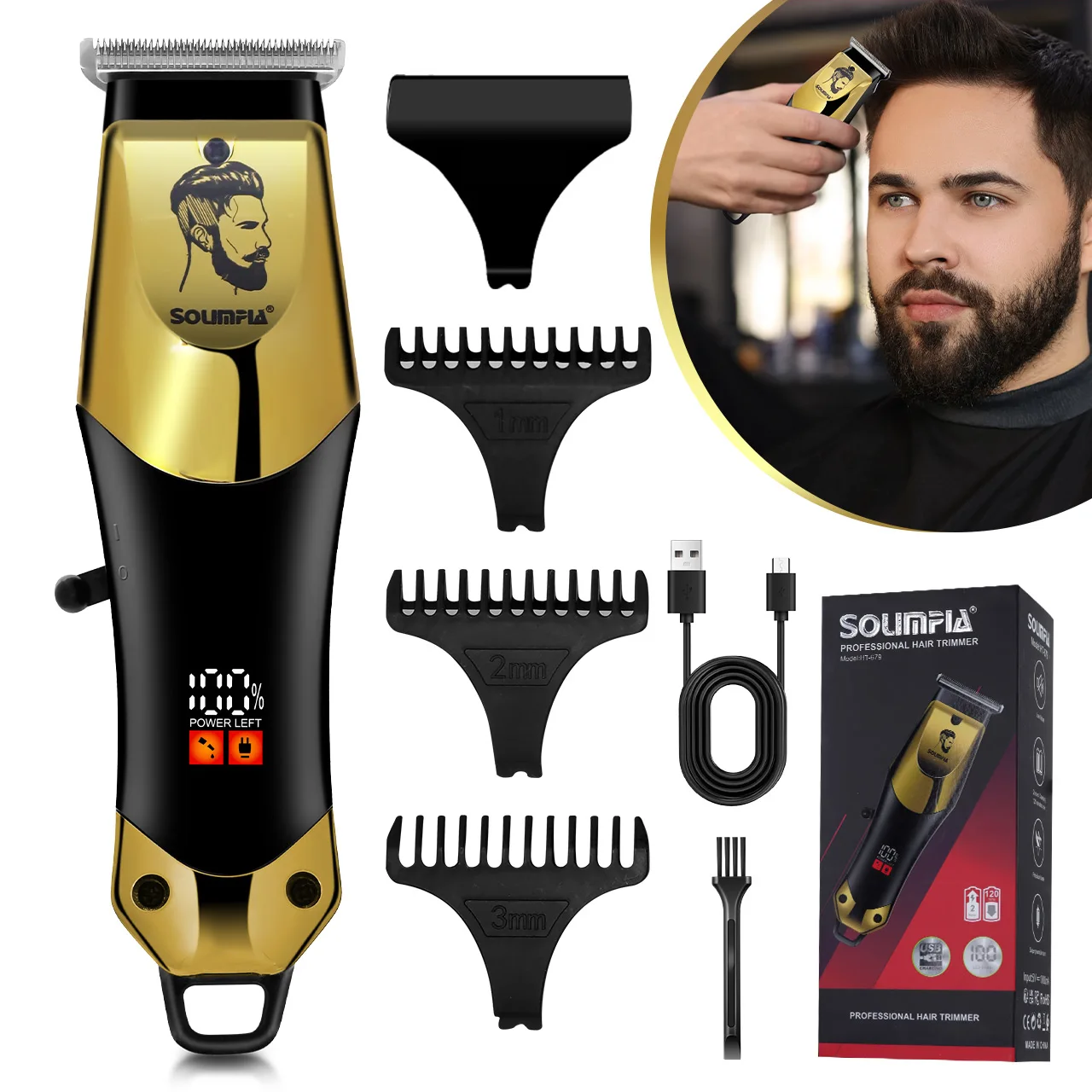 

Solimpia Hair Clipper Set Professional Hair Trimmer for Men Adjustable Blade LED Display Hair Cutting Machine HT-678