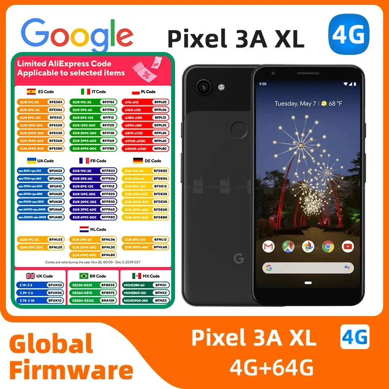 هاتف مستعمل بشاشة OLED ، هاتف Google Pixel 3a XL ، سناب دراجون ، شحن فائق 18 واط ، بطارية mAh ، OTG ، 4G ، 6in