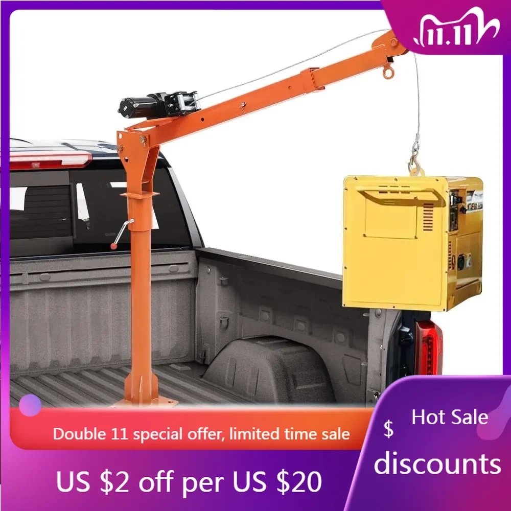 

1100 lb Electric Pickup Truck Crane with Electric Winch 3500 lb 12V, Folding Truck-Mounted Crane, Painted Steel Pickup Truck