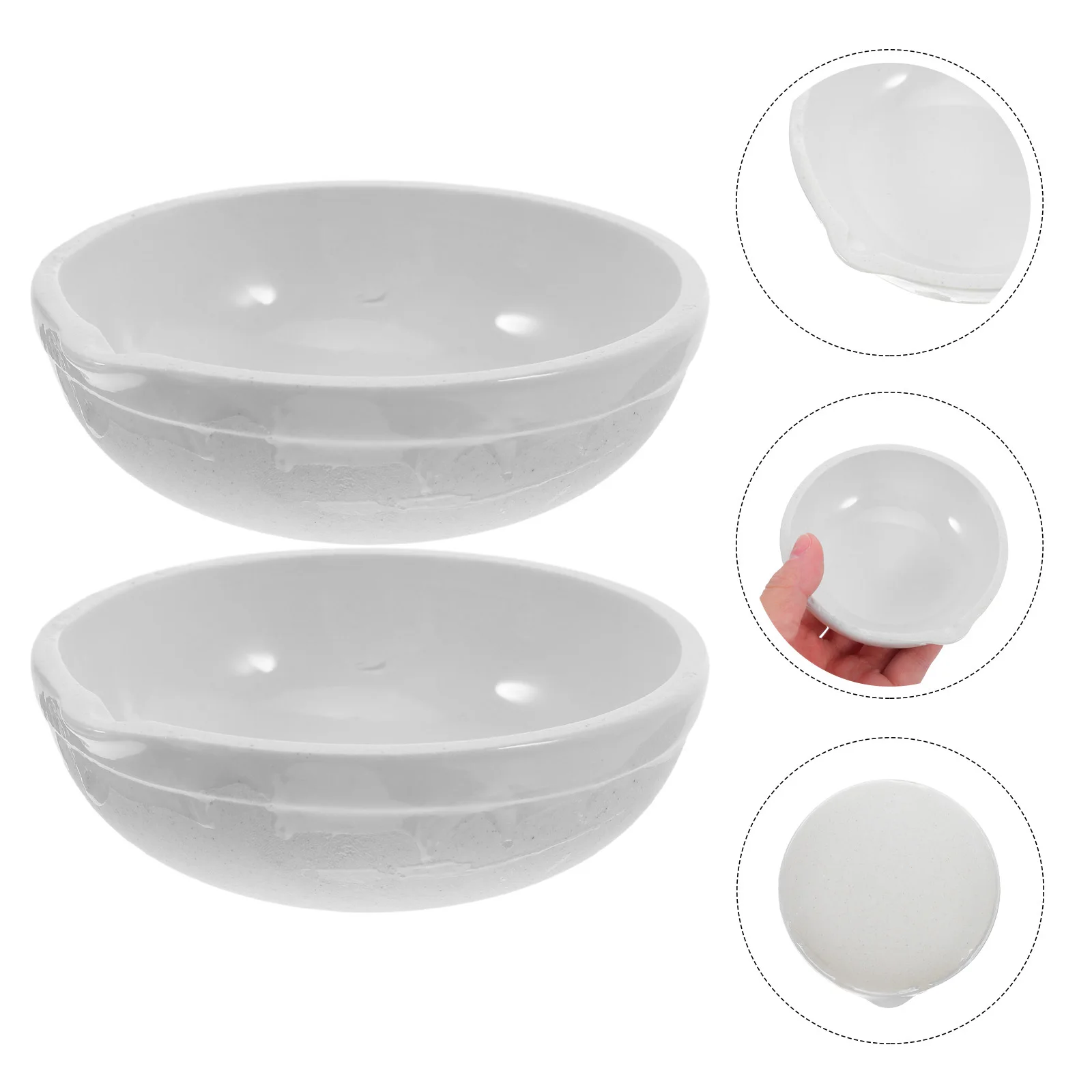 

2Pcs Ceramic Evaporating Dish 100Mm Flat Bottom Spout Heat Resistant Laboratory Supplies White Ceramic Crucible Bowl