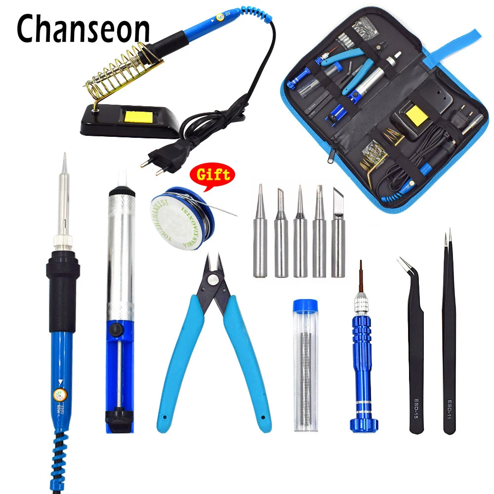 

Chanseon New EU/US 60W Adjustable Temperature Electrical Soldering Iron Kit Welding Repair Hand Tool Set with Welding Tools